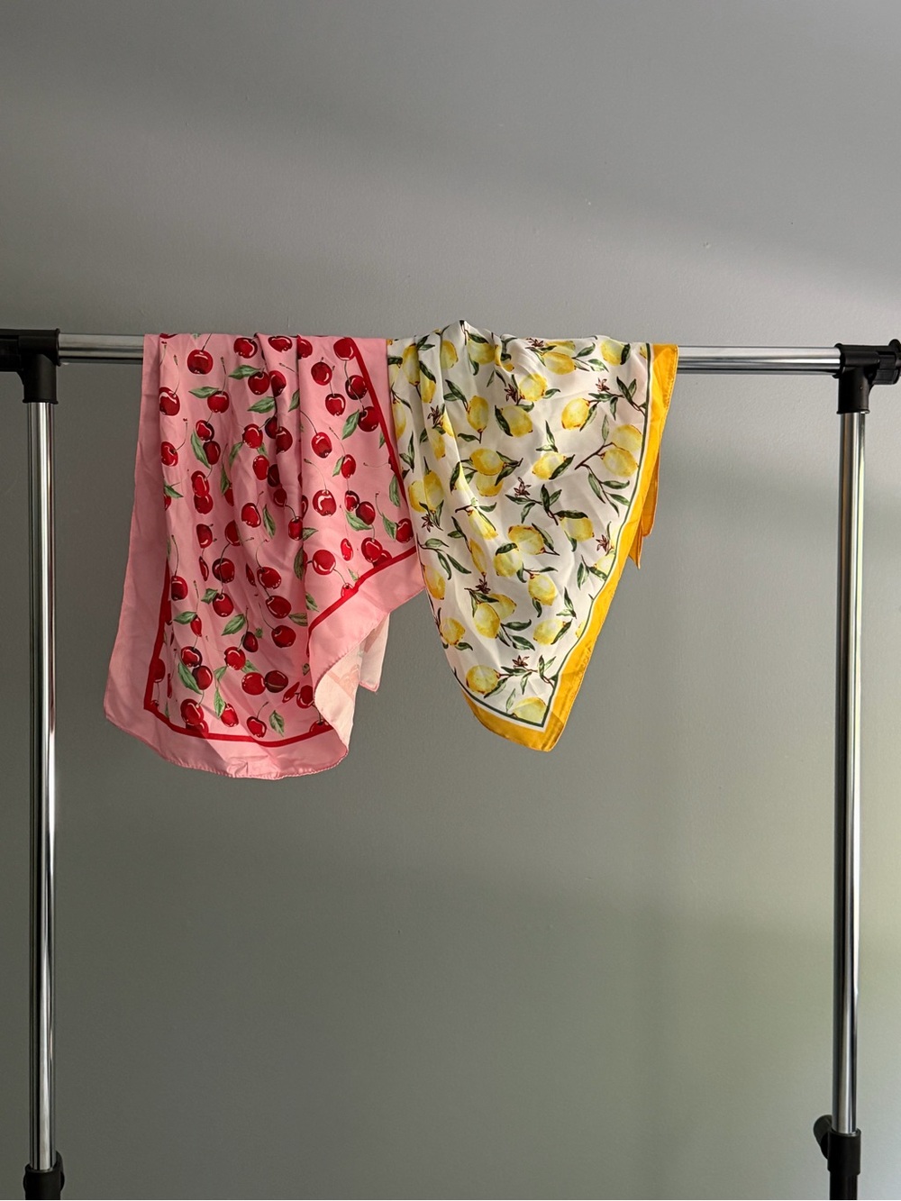 Pink Cherry Print Scarf and Lemon Scarf